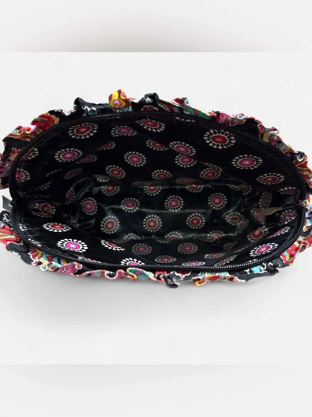 Vera Bradley Black Paisley Cosmetic Pouch with Pink, Turquoise & Yellow Accents